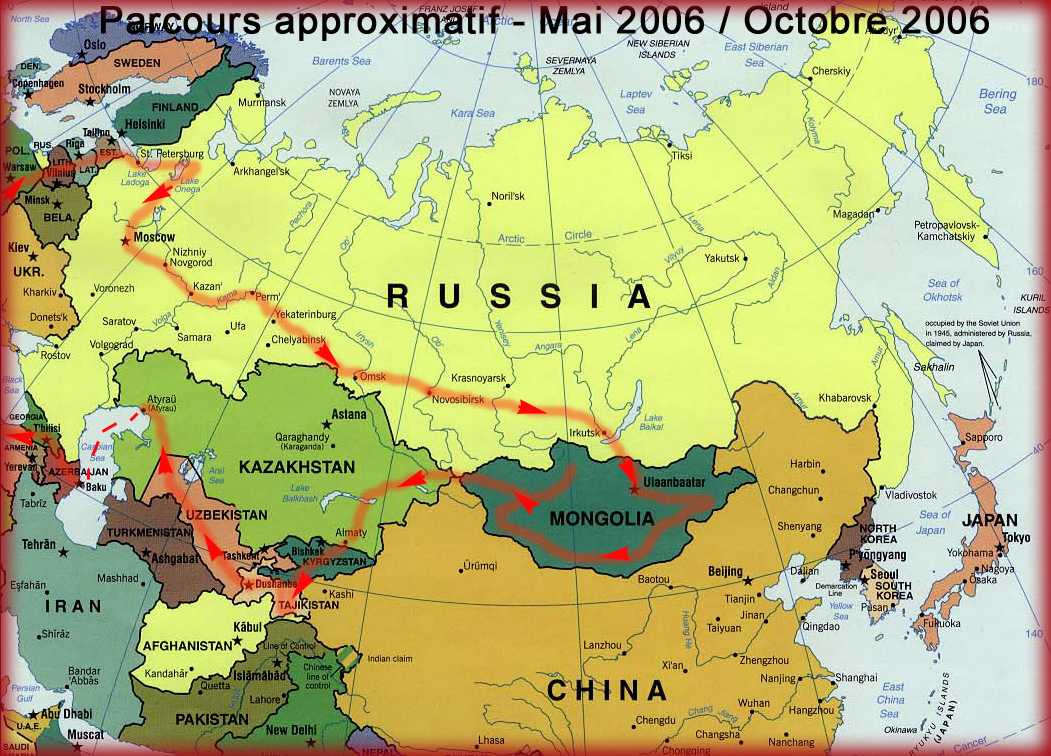 Carte de notre trajet en Asie centrale