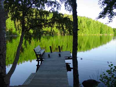 Chalet en bois au bord d'un lac