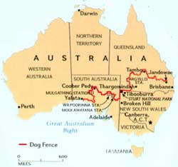 Tracé du "Dingo ou Dog Fence" en Australie